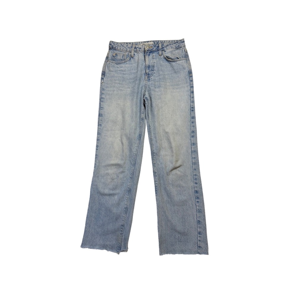 Zara Clean Girl Light Wash High Waisted Raw Hem Straight Leg Denim Jeans